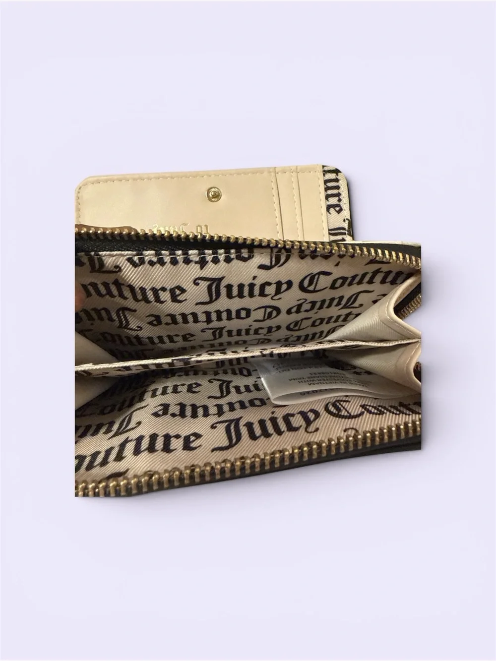 Juicy Couture Black Velvet Crest Zip Pouch with Charm Pulls